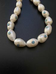 Firuze Taşlı Barok İncili Tasarım Gümüş Kolye