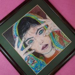 VINTAGE İMZALI ÇERÇEVELİ YÖRÜK KIZI PASTEL BOYA RESİM