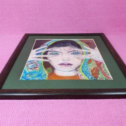 VINTAGE İMZALI ÇERÇEVELİ YÖRÜK KIZI PASTEL BOYA RESİM