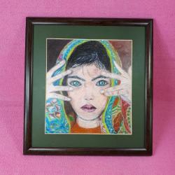 VINTAGE İMZALI ÇERÇEVELİ YÖRÜK KIZI PASTEL BOYA RESİM