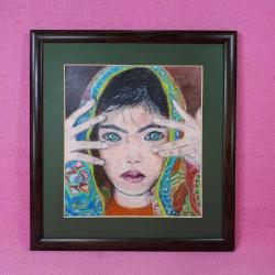 VINTAGE İMZALI ÇERÇEVELİ YÖRÜK KIZI PASTEL BOYA RESİM