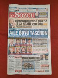 Sözcü Gazetesi 15 Şubat 2018 Referandumda Yüzde 51.2 Hayır Oyu Çıktı,Aile Boyu Taşeron,Amerika'dan Çifte İtiraf,Şike İddiası,Sorunlar Dağ Gibi,Bayern'in Düşünecek Halimiz Yok,Galibiyet Uğuru Feghouli,Efes'in Gurur Gecesi,Taraftara Aşık Oldum,Fırtına Alarma Geçti,Başakşehir'i Unutun