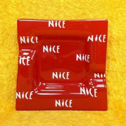 VINTAGE FRANSA NICE HATIRASI KIRMIZI RENKLİ CAM KÜL TABLASI