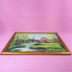 RETRO İMZALI ÇERÇEVELİ İLKBAHAR MANZARA YAĞLIBOYA RESİM