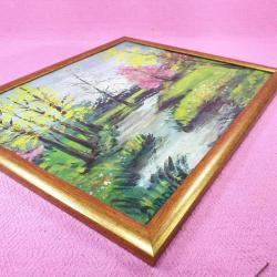 RETRO İMZALI ÇERÇEVELİ İLKBAHAR MANZARA YAĞLIBOYA RESİM