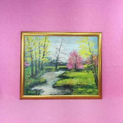 RETRO İMZALI ÇERÇEVELİ İLKBAHAR MANZARA YAĞLIBOYA RESİM