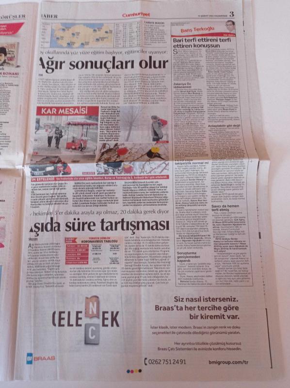 Cumhuriyet Gazetesi 15 Şubat 2021 Avustralya Açık Tenis  