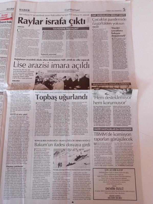 Cumhuriyet Gazetesi 15 Şubat 2021 Avustralya Açık Tenis  