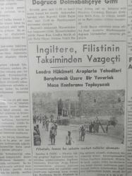 Tek yaprak gazete boyutunda Tıpkı Basım fotokopi-- Tan Gazetesi - Newspaper - 10 İkinciteşrin 1938 - 10 Kasım 1938 - 10 November 1938 - Atatürk'ün Sıhhi Vaziyetleri - Dünü yorgun ve dalgın geçiren Aziz Başbuğumuzun Umumî Ahvali Vahamete doğru gitmektedir - Rejimin Gizli Düşmanı - Çemberlayn cevap vermiyor Dünyanın polisi vazifesini üzerimize almadık - Başvekil dün geldi - Celâl Bayar Haydarpaşadan doğruca Dolmabahçeye gitti - İngiltere, Filistinin taksiminden vazgeçti - Fransız matbuatı ateş püskürüyor - Fransa - İtalya İtilafı Müşküllere uğruyor -