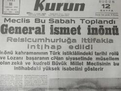 Tıpkı Basım - Dev Boy Fotokopi Kağıdında - Kurun Gazetesi - Newspaper - 11 Teşrinisani 1938 - 11 Kasım 1938 - 11 November 1938 - Meclis bu sabah toplandı - General İsmet İnönü Reisicumhurluğa ittifakla intihap edildi - İnönü kahramanının Türk istiklâlindeki tarihi rolü ve Lozanı başaranın cihan siyasetinde müsellem olan zekâ ve kudreti Büyük millet meclisinin bu intihabdaki yüksek isabetini gösterir -