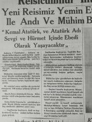 Tıpkı Basım - Dev Boy Fotokopi Kağıdında - Tan Gazetesi - Newspaper - 11 İkinciteşrin 1938 - 11 Kasım 1938 - 11 November 1938 - Mecliste tarihî Gün - İsmet İnönü 348 Reyle ve ittifakla Reisicumhur intihap edildi - Yeni Reisimiz yemin etti, Atatürk'ü saygı ile andı ve Mühim bir Nutuk söyledi - Kıymetli Reisicumhurumuzun şan ve şeref dolu hayatı - Kemal Atatürk, ve Atatürk adı Sevgi ve hürmet içinde Ebedî olarak yaşayacaktır -