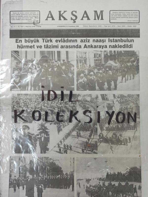 Tıpkı Basım - Dev Boy Fotokopi Kağıdında - Akşam Gazetesi - Newspaper - 19 Teşrinisani 1938 - 19 Kasım 1938 - 19 November 1938 - En büyük Türk evladının aziz naaşı İstanbul'un hürmet ve tazimi arasında Ankara'ya nakledildi