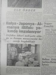 Tıpkı Basım - Dev Boy Fotokopi Kağıdında - Son Telgraf Gazetesi - Newspaper - 1 İkinciteşrin 1937 -  1 Kasım 1937 - 1 November 1937 - Atatürk bugünkü nutuklarıyla yeni kabinenin programının esasını ve Türk Milletinin yeni vazife hamlelerini veriyorlar - Bir İngiliz gemisinin daha bastırılması aradaki gerginliği çoğalttı - Suriye'deki feyezan felâketi - İtalya- Japonlar - Almanya ittifakı yakında imzalanıyor - Seyyar esnaflık - General Metaksas ve Stoyadinoviç -