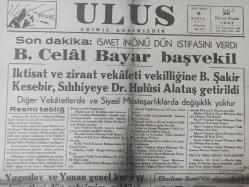 Tıpkı Basım - Dev Boy Fotokopi Kağıdında - Ulus Gazetesi - Newspaper - 26 Birinciteşrin 1937 -  26 Ekim 1937 - 26 October 1937 - B. Celâl Bayar başvekil - İktisat ve ziraat vekâleti vekilliğine B. Şakir Kesebir, Sıhhiyeye Dr. Hulusi Alataş getirildi - Resmi tebliğ - Yugoslav ve Yunan genel kurmay heyetleri dün şehrimize geldiler - Ekselans Samii'nin ziyaretleri - Balkan Orduları - Hava şehitleri için B.Ş. Kaya'nın taziyesi - B. Tataresku geliyor - Ucuz ışık -