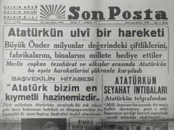 Tıpkı Basım - Dev Boy Fotokopi Kağıdında - Son Posta Gazetesi - Newspaper - 13 Haziran 1937 - 13 June 1937 - Atatürk'ün ulvi bir hareketi - Büyük Önder milyonlar değerindeki çiftliklerini fabrikalarını, binalarını millete hediye ettiler - Atatürk bizim en kıymetli hazinemizdir - Atatürk'ün seyahat intibaları - Rusya'da 1 Mareşal ve 7 General kurşuna dizildi - Yeni Sakarya köprüsü bu hafta açılıyor - İdama mahkum edilen kumandanlar kimlerdir - Atatürk yarın geliyor -