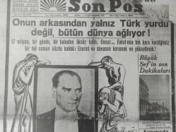 Tıpkı Basım - Dev Boy Fotokopi Kağıdında - Son Posta Gazetesi - Newspaper - 11 İkinciteşrin 1938 - 11 Kasım 1938 - 11 November 1938 - Onun arkasından yalnız Türk yurdu değil, bütün dünya ağlıyor - Avrupada teessür - Büyük Şefin son dakikaları - Yurdun her köşesinde gözyaşı, hüzün, matem - Millet meclisi bugün toparlanarak yeni Cumhurreisini seçecek - Dolmabahçe sarayının parmaklıklar önünde -