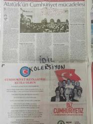 Orijinal Cumhuriyet Gazetesi - Newspaper - 29 Ekim 2019 - 29 October 2019  - Özel Eki - Ulusal birliği kuran bir kültür devrimi - Özgün bir hükümet sistemi kurdu - Atatürk'ün Cumhuriyet mücadelesi - 1400 metrede Atatürk silueti - Üç kuşak denizci - Soyadını Atatürk verdi - Şenlikler yurdda dün öğle üstü başladı - Türk kadınının üstün mevkii - Stalin, Müttefiklere açıkça çatıyor - Koyu karanlıktan sonra şafak - Cumhuriyet ve parlamenter demokrasi - Sadece saltanatını düşündü - Bir kitabın, bir zihniyetin anatomisi - İlelebet payidar olacaktır - Yıkıntılar arasından yeşeren ekonomi - Anadolu'nun dört bir yanına fabrikalar - Modern Türk kadınının sesiyiz -