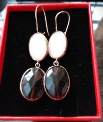 GÜMÜŞ SMOKY TOPAZ VE KRİSTAL QUARTZ (DİŞİ) DAMLA TAŞLI KÜPE