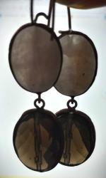 GÜMÜŞ SMOKY TOPAZ VE KRİSTAL QUARTZ (DİŞİ) DAMLA TAŞLI KÜPE