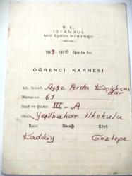 ÖĞRENCİ KARNESİ İLK VE ORTAOKUL 1967-1975 ÖĞRETİM YILI