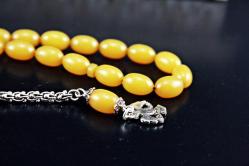 ATEŞ KEHRİBARI GÜMÜŞ PÜSKÜLLÜ  TESBİH ORJİNAL SIFIR (ISIMSIZ RAF