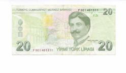9.EMİSYON 20 LİRA KAĞIT PARA F 001 DÜŞÜK SERİ ÇÇT KIRIKLIKLAR MEVCUTTUR GÖRSELDEKİ ÜRÜN / 173