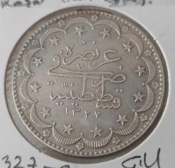 REŞAT 1327-9 GÜMÜŞ 20 KURUŞ OSMANLI SULTAN V.MEHMET DÖNEMİ ORİJİNAL 1K2HH1 ÇİL-ÇİLALTI ÇOK NADİRDİR