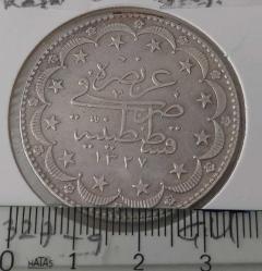 REŞAT 1327-9 GÜMÜŞ 20 KURUŞ OSMANLI SULTAN V.MEHMET DÖNEMİ ORİJİNAL 1K2HH1 ÇİL-ÇİLALTI ÇOK NADİRDİR