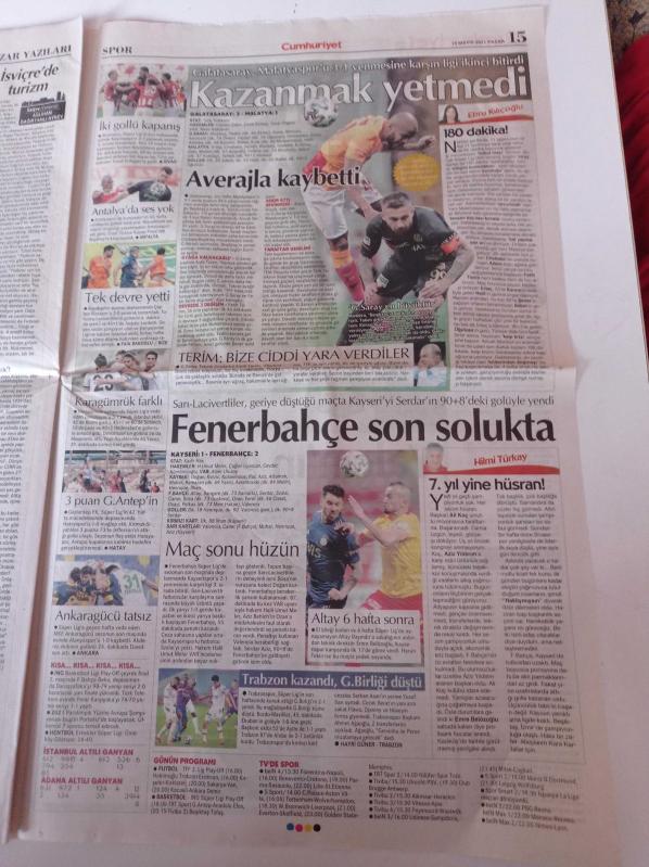 Cumhuriyet Gazetesi 16 Mayıs 2021 Süper Lig in Kapanış Haftası  