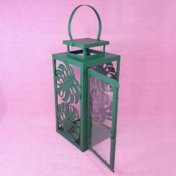 VINTAGE EL YAPIMI TROPİK YAPRAK MOTİFLİ METAL KASNAKLI BÜYÜK CAMLI FENER