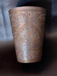 OSMANLI DÖNEMİ OSMANLICA 2 YAZILI, ORİJİNAL HİCAZ İŞİ ZEMZEM,  ŞERBET BARDAĞI.EL İŞÇİLİĞİNİN EN GÜZELİ, KOLEKSIYON DEĞERİ YUKSEK, NADİR BİR ÜRÜNDÜR..