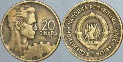 Efemera - YUGOSLAVYA 20 DİNAR 1955. İŞÇİ VE ÇARK TEMALI. TİTO DÖNEMİ. - kitantik - kitaLog