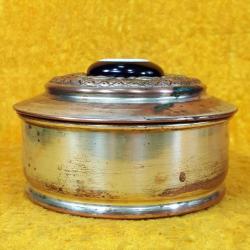 VINTAGE NAZAR BONCUKLU GÜMÜŞ KAPLAMA KAPAKLI YUVARLAK BAKIR KUTU ÇANAK