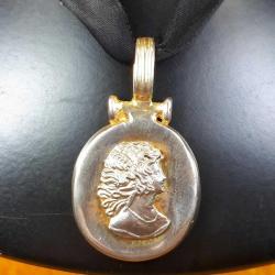 VINTAGE AVRUPA GENÇ KADIN PORTRE METAL KAMEO SİYAH KORDELALI GERDANLIK