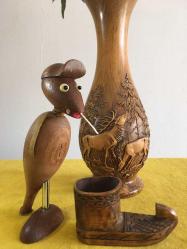 Avrupa ürünü Vintage 2 adet Ağaç oyma dekoratif obje