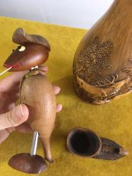 Avrupa ürünü Vintage 2 adet Ağaç oyma dekoratif obje