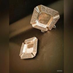 Gümüş Kaplama Kare Kül Tablası Çifti