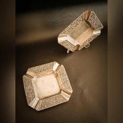 Gümüş Kaplama Kare Kül Tablası Çifti