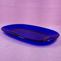 VINTAGE AVRUPA FRANCE KOBALT RENKLİ BÜYÜK OVAL CAM TABAK