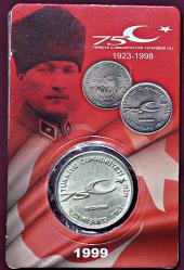 1999 Türkiye Cumhuriyeti 75. Yılı 100.000  Lira FAO Özel Folderinde Çil