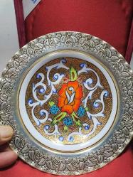 T1---GÜMÜŞ KAPLAMA DEKORLU KÜTAHYA PORSELEN DUVAR TABAĞI