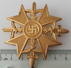 1938 NAZİ HAVA KUVVETLERİ KILIÇLI GAMALI ALTIN KARTAL ALMANYA İKİNCİ YAPIM ORİJİNAL ALTIN KAPLAMA YAKA ROZET MADALYASI  H1AA1E ÇOK NADİRDİR