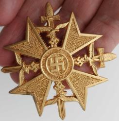 1938 NAZİ HAVA KUVVETLERİ KILIÇLI GAMALI ALTIN KARTAL ALMANYA İKİNCİ YAPIM ORİJİNAL ALTIN KAPLAMA YAKA ROZET MADALYASI  H1AA1E ÇOK NADİRDİR