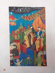 MİNYATÜR,  USTA İŞİ OZEL KAĞIDA ÇİZİM MİNYATÜR , DEKORASYON AMAÇLI,  EVINIZE, OFISINIZE DEĞER KATACAK GÜZELLİKTE MİNYATÜR.. 32 x 49 cm