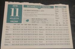 TAKVİM YAPRAĞI  DİYANET TAKVİMİ 11 AĞUSTOS 2019  KOLEKSİYONLUK