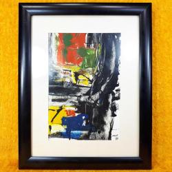 VINTAGE İMZALI , ÇERÇEVELİ , SOYUT AKRİLİK BOYA RESİM