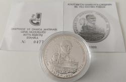 1999 ATATÜRK'ÜN SAMSUN'A ÇIKIŞININ 80.YILI GÜMÜŞ 4.000.000 LİRA HATIRA PARASI DARPHANE BASKISI ÇİL SERTİFİKALI 0477 ÇOK NADİR
