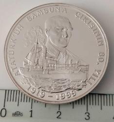 1999 ATATÜRK'ÜN SAMSUN'A ÇIKIŞININ 80.YILI GÜMÜŞ 4.000.000 LİRA HATIRA PARASI DARPHANE BASKISI ÇİL SERTİFİKALI 0477 ÇOK NADİR