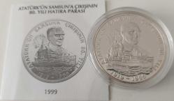 1999 ATATÜRK'ÜN SAMSUN'A ÇIKIŞININ 80.YILI GÜMÜŞ 4.000.000 LİRA HATIRA PARASI DARPHANE BASKISI ÇİL SERTİFİKALI 0477 ÇOK NADİR
