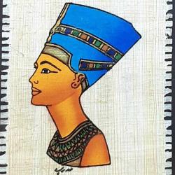 VINTAGE GARANTİ SERTİFİKALI ÇERÇEVELİ EL YAPIMI PAPİRÜS NEFERTİTİ KÜÇÜK RESİM MADE IN EGYPT